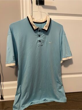 Nike Men’s Light Blue Paris 2008 Tennis Shirt with White and Black Trim